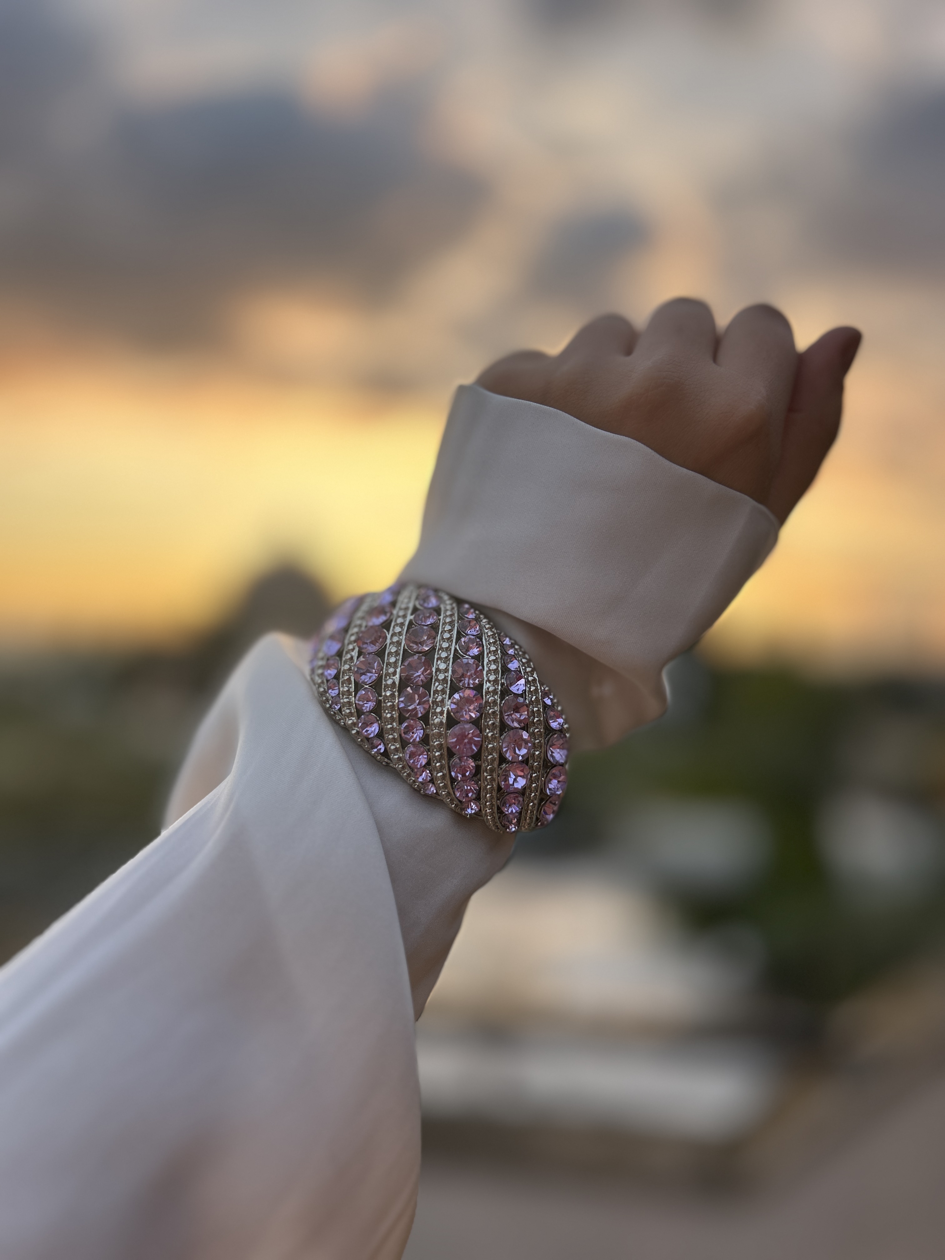 Light Rose Crystal Statement Cuff